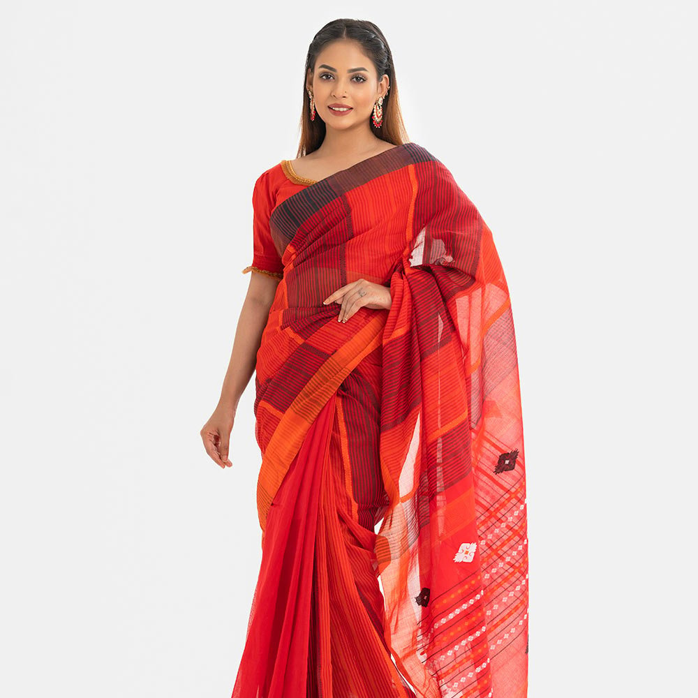 Untitled design (34) Red Cotton Saree - Image 1