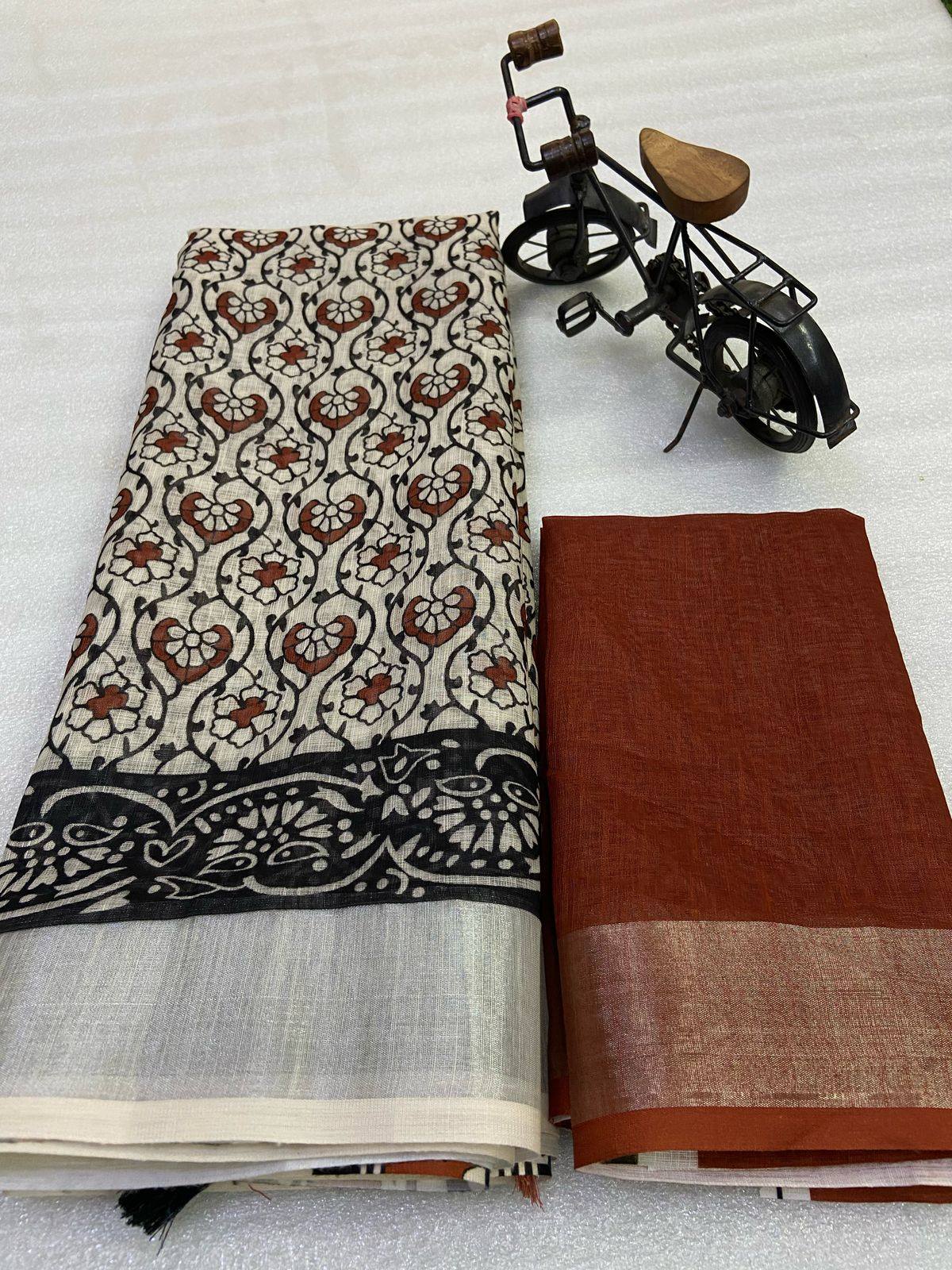 497511312_122138735348614849_4886882855565026965_n Premium Linen Cotton Saree - Image 1
