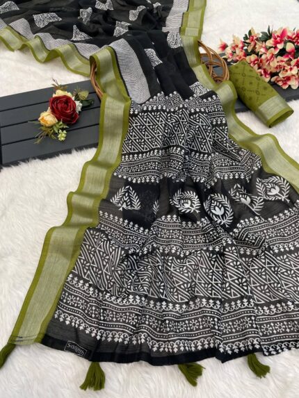 SOFT LINEN COTTON DIGITAL PRINT SAREE