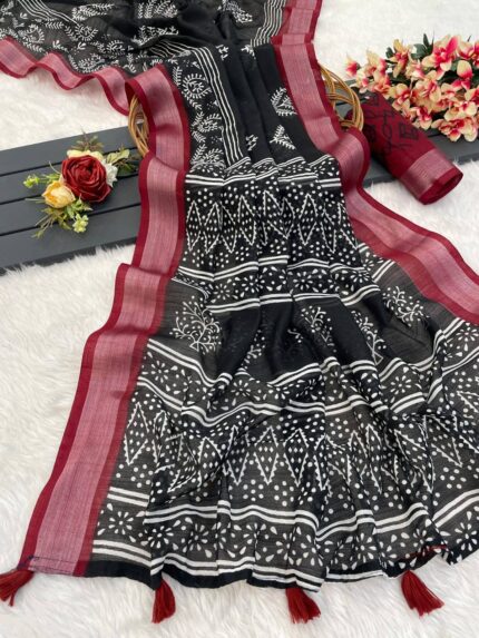 SOFT LINEN COTTON DIGITAL PRINT SAREE