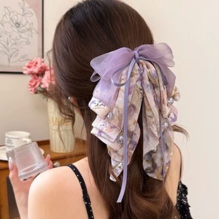 Fairy Chiffon Floral Clip Sweet Half-Tied Hair Clip To Show Hair Volume 2025 New Back Of The Head Ponytail Clip Shark Clip