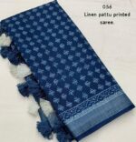Women's Zari Pattu Border Mogra Batik Printed Soft Linen Cotton Saree With Blouse - Image 3