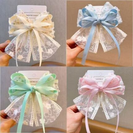 New Style Small Fresh Lace Mesh Bow Hairpin Back Of The Head Female Floral Hairpin Princess Sweet And Cute Hair Accessories