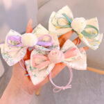 Children's Retro Small Fresh Rose Flower Hair Ring Bow Sweet Girl Bun Ponytail Rubber Band Headband - Image 13