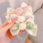 Children's Retro Small Fresh Rose Flower Hair Ring Bow Sweet Girl Bun Ponytail Rubber Band Headband - Image 4