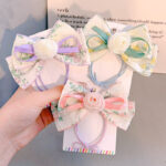 Children's Retro Small Fresh Rose Flower Hair Ring Bow Sweet Girl Bun Ponytail Rubber Band Headband