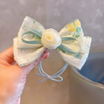 Children's Retro Small Fresh Rose Flower Hair Ring Bow Sweet Girl Bun Ponytail Rubber Band Headband - Image 10