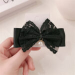 Small Chanel Style Lace Bow Hairpin Girl Versatile Pearl Bow Bangs Clip Side Hair Headband Hairpin - Image 5