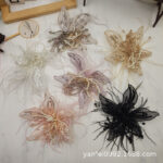 Feather Pearl 3D Organza Flower Patch Crystal Flower Lace Studded Patch Hand-made Twisted Wire Embroidery Patch Dress Decoration