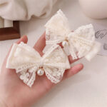 Small Chanel Style Lace Bow Hairpin Girl Versatile Pearl Bow Bangs Clip Side Hair Headband Hairpin - Image 3