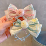 Children's Retro Small Fresh Rose Flower Hair Ring Bow Sweet Girl Bun Ponytail Rubber Band Headband - Image 6