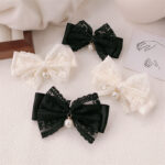 Small Chanel Style Lace Bow Hairpin Girl Versatile Pearl Bow Bangs Clip Side Hair Headband Hairpin