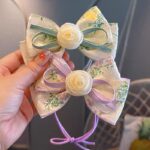 Children's Retro Small Fresh Rose Flower Hair Ring Bow Sweet Girl Bun Ponytail Rubber Band Headband - Image 5