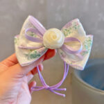 Children's Retro Small Fresh Rose Flower Hair Ring Bow Sweet Girl Bun Ponytail Rubber Band Headband - Image 12