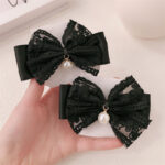 Small Chanel Style Lace Bow Hairpin Girl Versatile Pearl Bow Bangs Clip Side Hair Headband Hairpin - Image 4