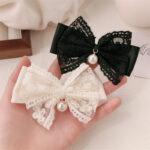 Small Chanel Style Lace Bow Hairpin Girl Versatile Pearl Bow Bangs Clip Side Hair Headband Hairpin - Image 7