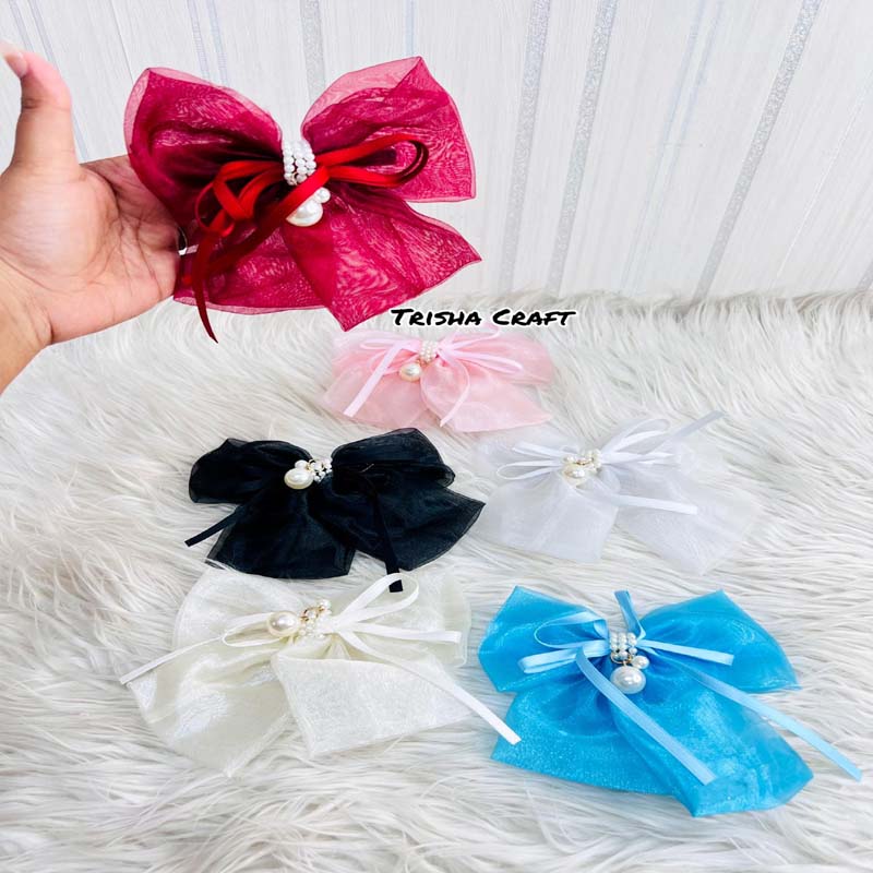 Untitled-1 7copy Solid Color Large Bow Pearl Pendant Hairpin - Image 1